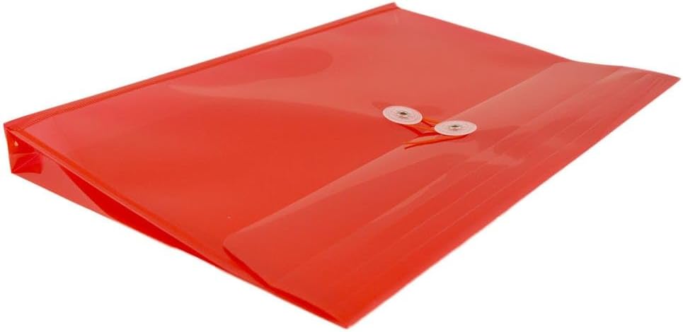 JAM PAPER Plastic Envelopes with Button & String Tie Closure - Letter Booklet - 9 3/4 x 13 - Red - 3/Pack
