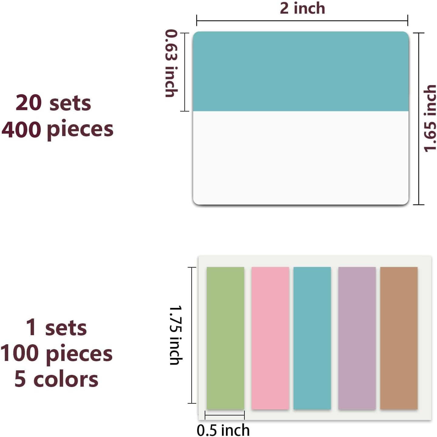 ELII 500 PCS Sticky Tabs 2 Inch Index Tabs,Page Markers File Tabs Self Adhesive, Labels for Pages Notebook