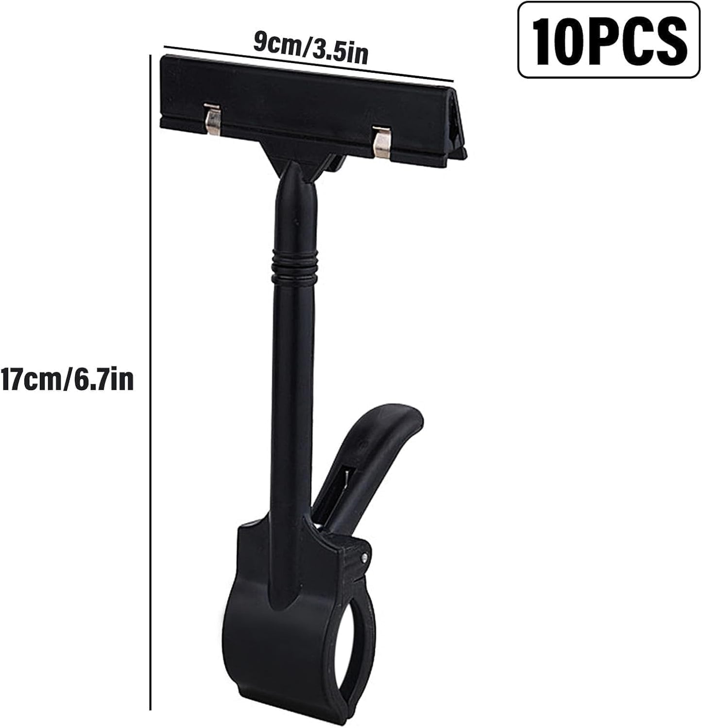10 Pcs Big Black Adjustable Sign Clips for Display, Plastic Sign Holder Clips for Retail, Swivel Price Signs Clip, Rotatable Price Shelf Clips for Store Clothing Rack Merchandise Shelf Basket
