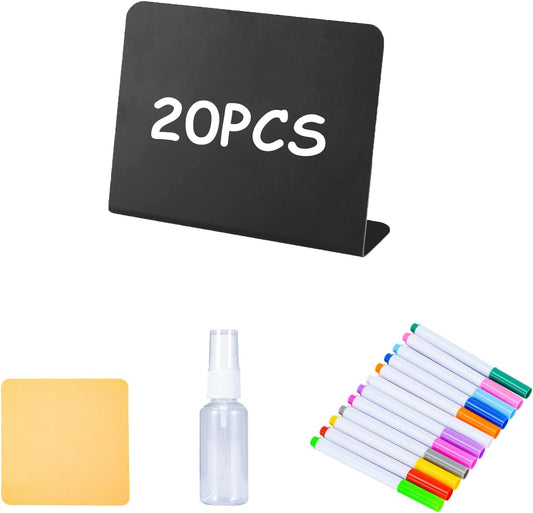 20PCS Tabletop Chalkboard Labels, Mini Chalkboard Signs for Food, Food Labels for Party Buffet, Easy to Write and Wipe Out, Reusable and Reserved Table Cents for Weddings, Birthday, Bakery and Retail
