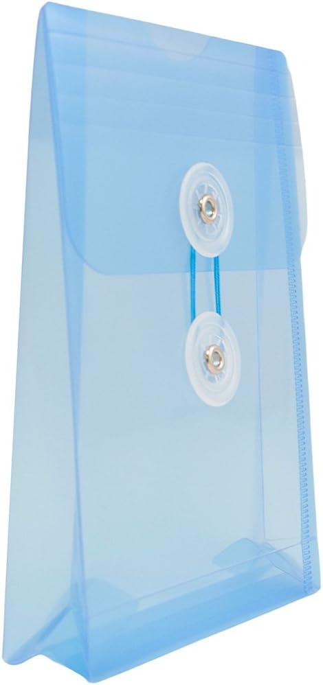 JAM PAPER Plastic Envelopes with Button & String Tie Closure - 4 1/4 x 6 1/4 - Blue - 12/Pack