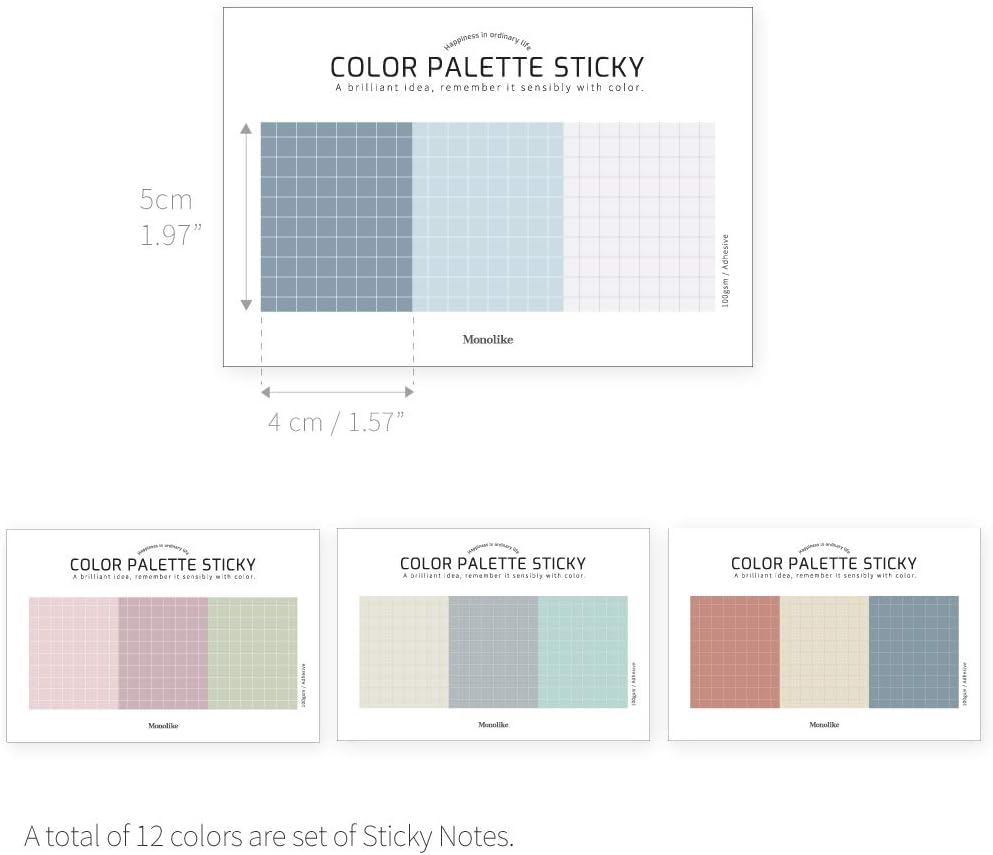 Monolike Color Palette Sticky Grid 300 D Set 4p - Self-Adhesive Memo Pad 30 Sheets