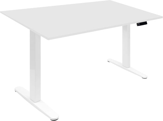 Mount-It! Motorized Sit Stand Adjustable Height Desk Frame with 48" Tabletop - Ergonomic Single Motor Adjustable Standing Height Table, Desktop Rising Up to 47.2" Memory Control, Large White Desk