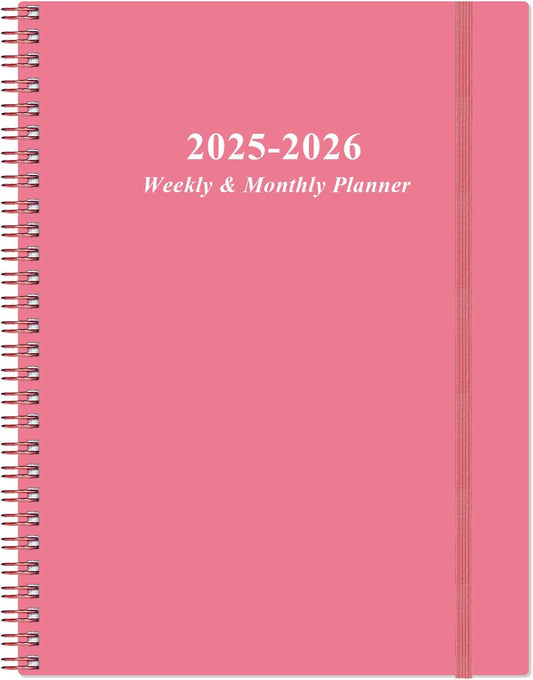 Planner 2025-2026 - Academic Planner 2025-2026 from July 2025 to June 2026 with 12 Monthly Tabs, Flexible Cover, Inner Pocket, 8.5" x 11", Pink