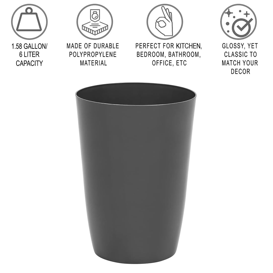 HOLDN’ STORAGE Small Trash Can - 1.58 Gallon Open Top Waste Bin, Compact Waste Can Perfect for Bathroom, Kitchen, Office, Dorm - Durable Garbage Can - Grey