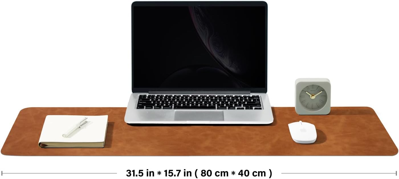 Distressed Leather Desk Mat - Non-Slip PU Desk Pad for Office and Home - Desk Organization and Accessories - Ideal for Large Mouse Pad and Desk Mats on Top of Desks(Tan,31.5"x 15.7")