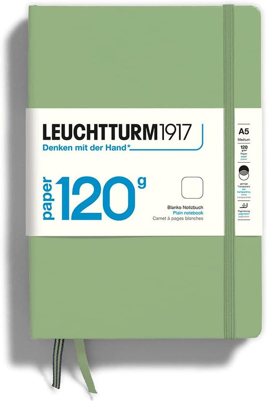 LEUCHTTURM1917-120G Special Edition - Medium A5 Plain Hardcover Notebook (Sage) - 203 Numbered Pages with 120gsm Paper