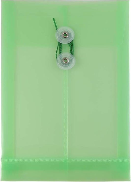 JAM PAPER Plastic Envelopes with Button & String Tie Closure - 6 1/4 x 9 1/4 - Green - 3/Pack