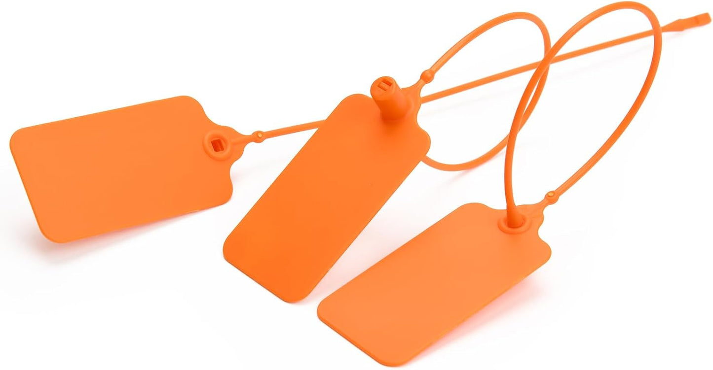 100 Orange Blank Plastic Tags for Labeling Waterproof Hanging Labels Writable Tags Seal Plastic Marking Label for Clothes Bags Keys Inventory with One Marker Pen