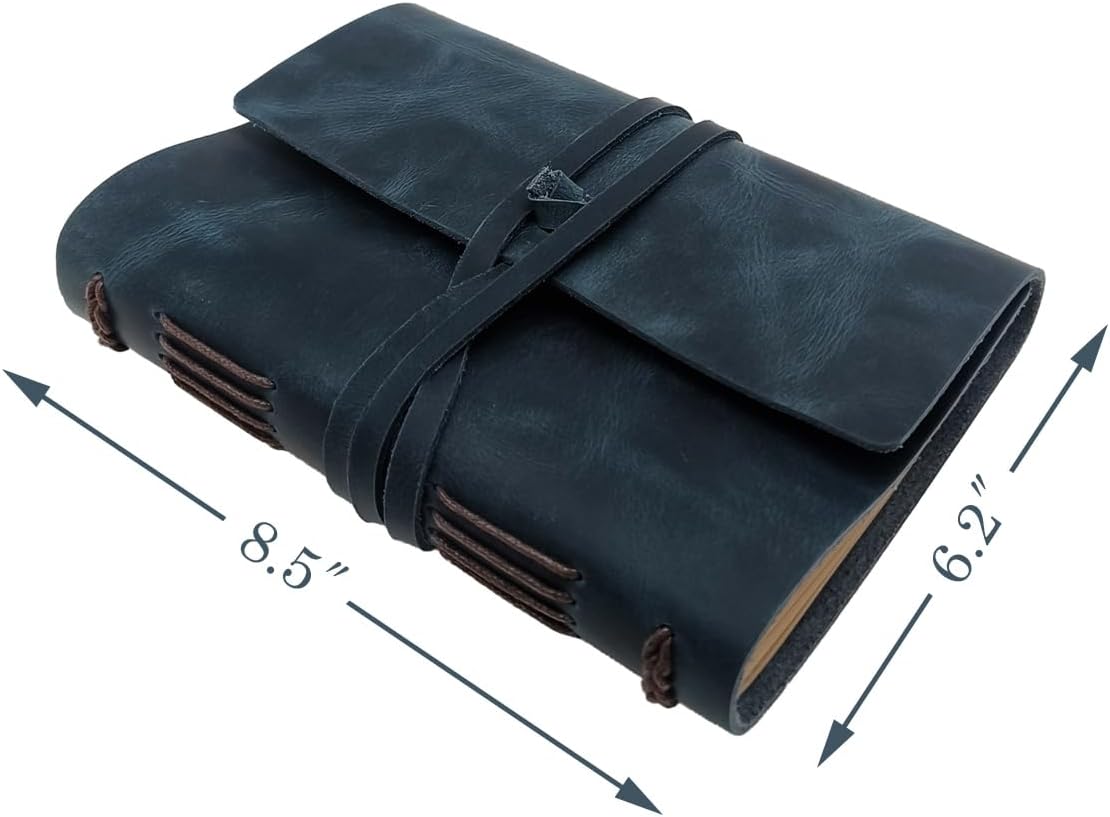 Blue Notebook Journal - Best Genuine Leather Journaling for write A5 Size Diary 6.2x8.5 Inch,Notepad For Man,Women,Vintage,Gifts,Work,Study,Personal,Dark Blue