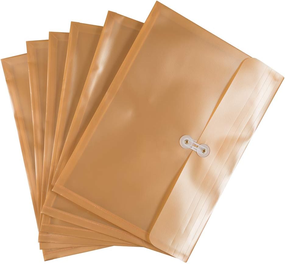 JAM PAPER Plastic Envelopes with Button & String Tie Closure - Legal Booklet - 9 3/4 x 14 1/2 - Gold - 12/Pack