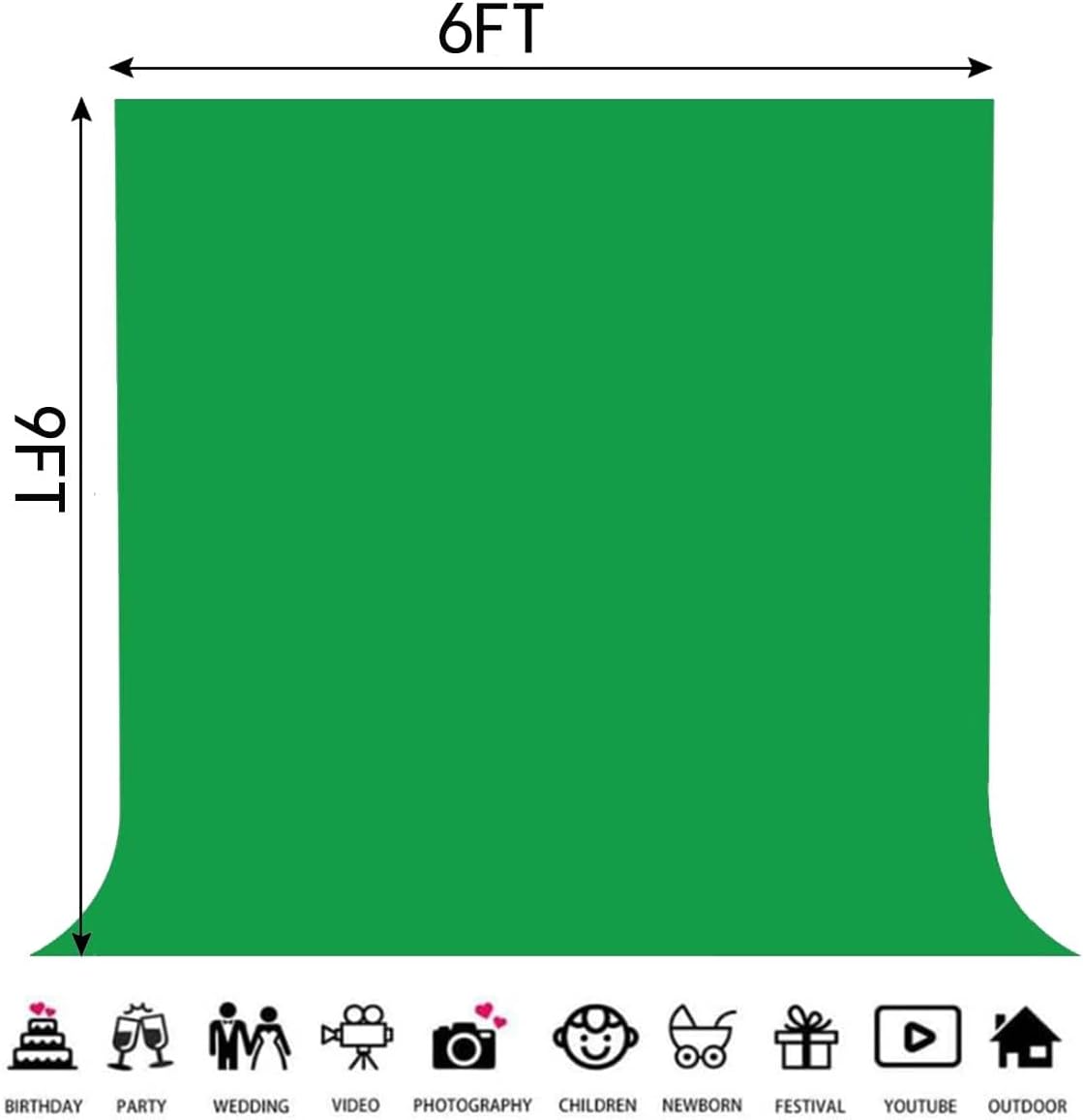 Green Backdrop Background Fabric Backdrop for Shoot Portraits Party Video Studio 6X9ft