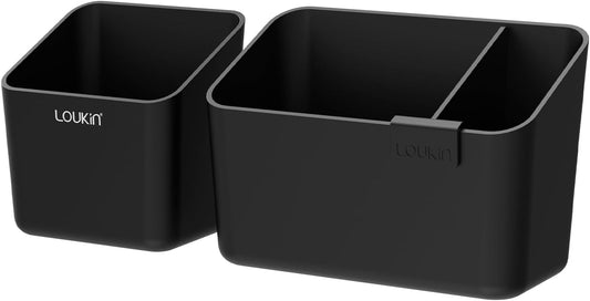 loukin Magnetic & Adhesive Dry Erase Marker Holder with Diver, 1 Small + 1 Mini, Magnetic Storage Organizer for Whiteboard or Refrigerators (Black)