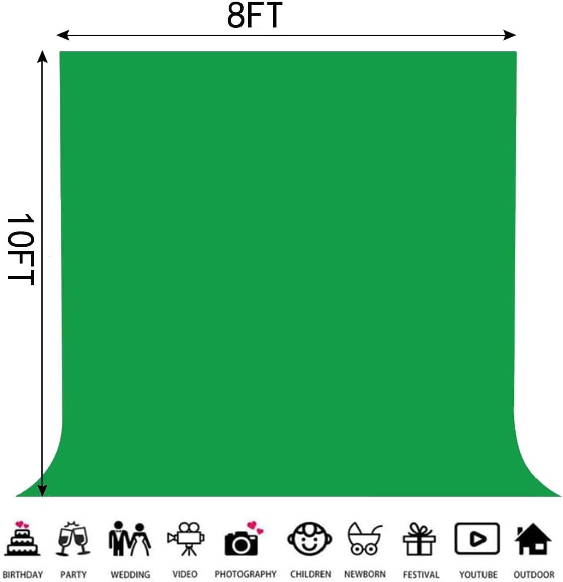 Green Backdrop Background Fabric Backdrop for Shoot Portraits Party Video Studio 8X10ft
