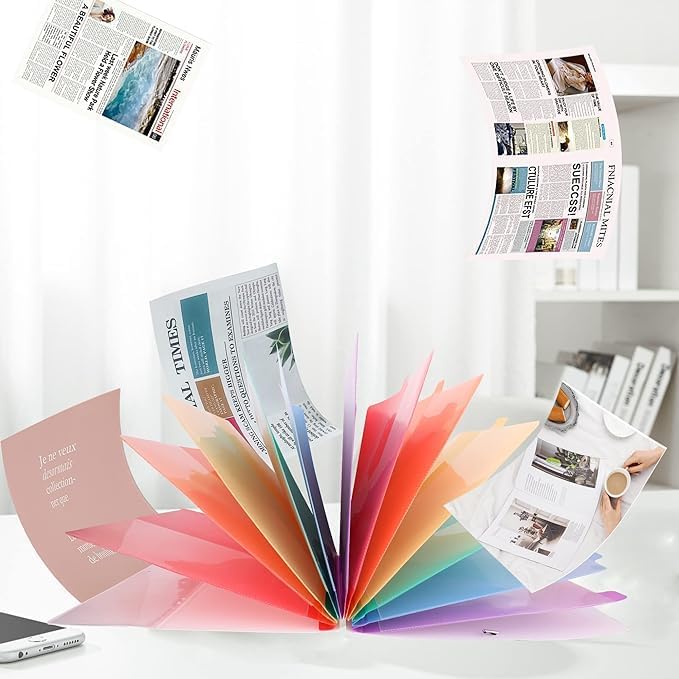 24 Clear Pocket Expanding File Folder with 12 Colored Tabs,Durable A4 Letter Size Organizer,Holds 300 Sheets, Project File Organizer, Numbered Index on Cover,Water-Resistant (Blue)