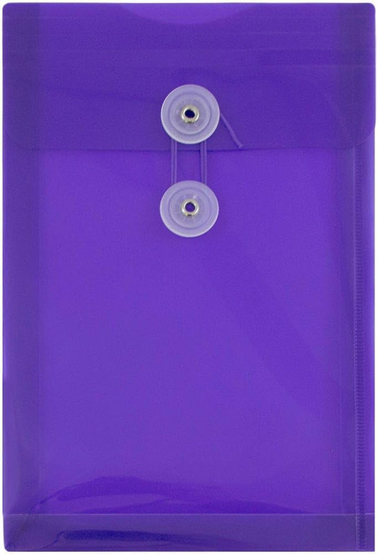 JAM PAPER Plastic Envelopes with Button & String Tie Closure - 6 1/4 x 9 1/4 - Purple - 3/Pack