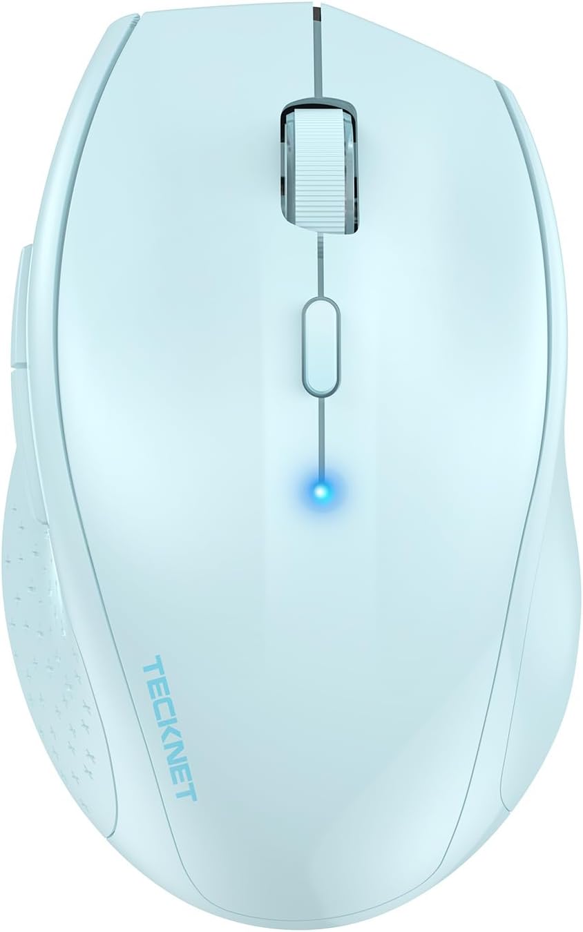 TECKNET Bluetooth Mouse, 4800 DPI Wireless Mouse, 2-Year Battery 6 Adjustable DPI, 6 Buttons Compatible with Laptop/Windows/Computer - Lightblue
