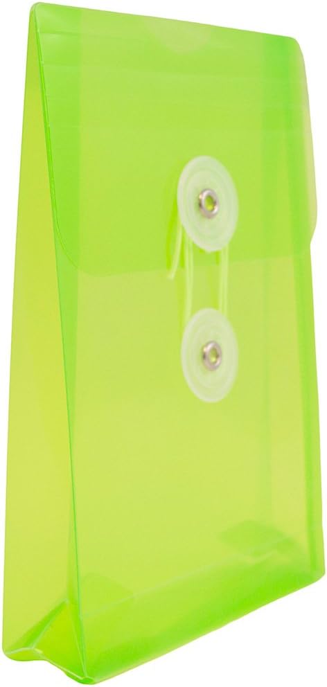 JAM PAPER Plastic Envelopes with Button & String Tie Closure - 4 1/4 x 6 1/4 - Lime Green - 12/Pack