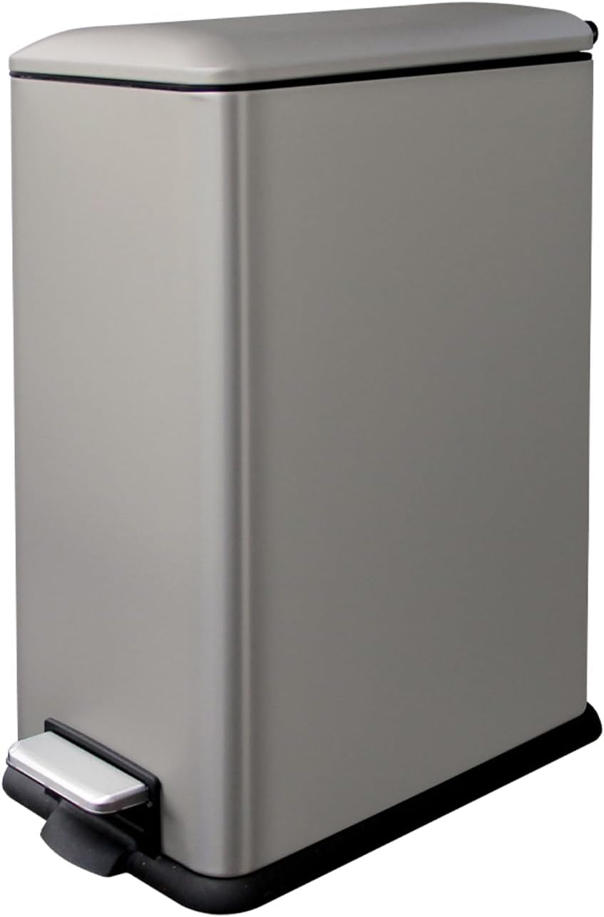12 Gallon Slim Kitchen Trash Can, Stainless Steel Trash Can with Removal Inner Bucket and Soft-Close Lid, Pedal Garbage Can 45 Liter, Grey
