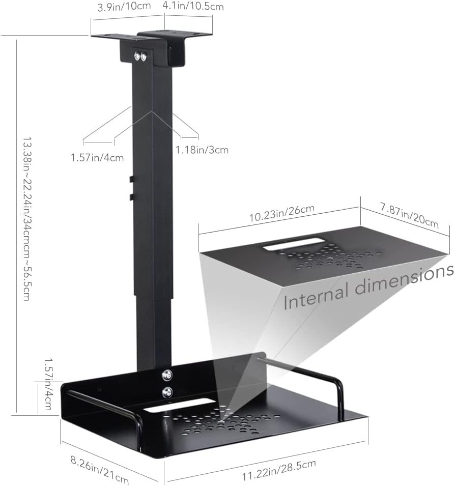 Drsn Universal Ceiling Mount with Tray, 11.4-22 inches Adjustable, No Hole Installation, Aluminum Alloy, in-Tube Cable Routing, Universal Ceiling Mount for Projector/Camera, Wall/Ceiling