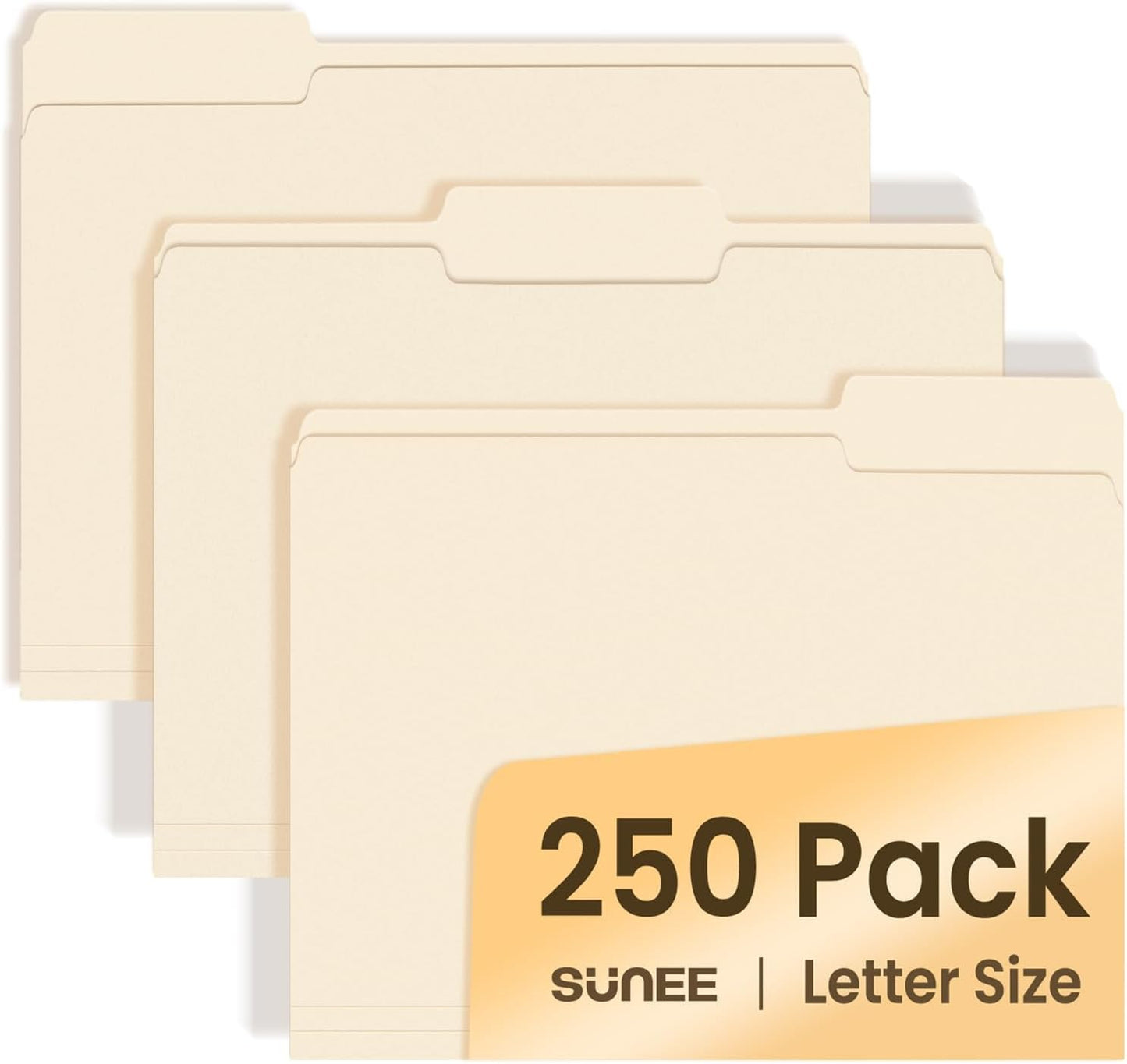 SUNEE Manilla Folders Letter Size (8.5 x 11 inches), 250 Per Box, 1/3 Cut Tab for Easy Labeling and Organization, Durable Standard Paper for Home, Office, School Filing