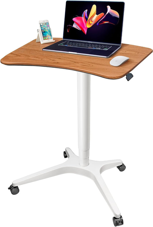 47" Mobile Standing Desk(26" W*19.3" D), Adjustable Height Laptop Desk, Pneumatic Desk with Gas Spring Riser, Podium for Home, Office，Classroom，Medical, (29" to 46.9" H) (Walnut)