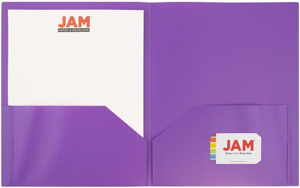 JAM PAPER Plastic 2 Pocket POP Folders - Durable School Folders - Purple - Bulk 48/Pack