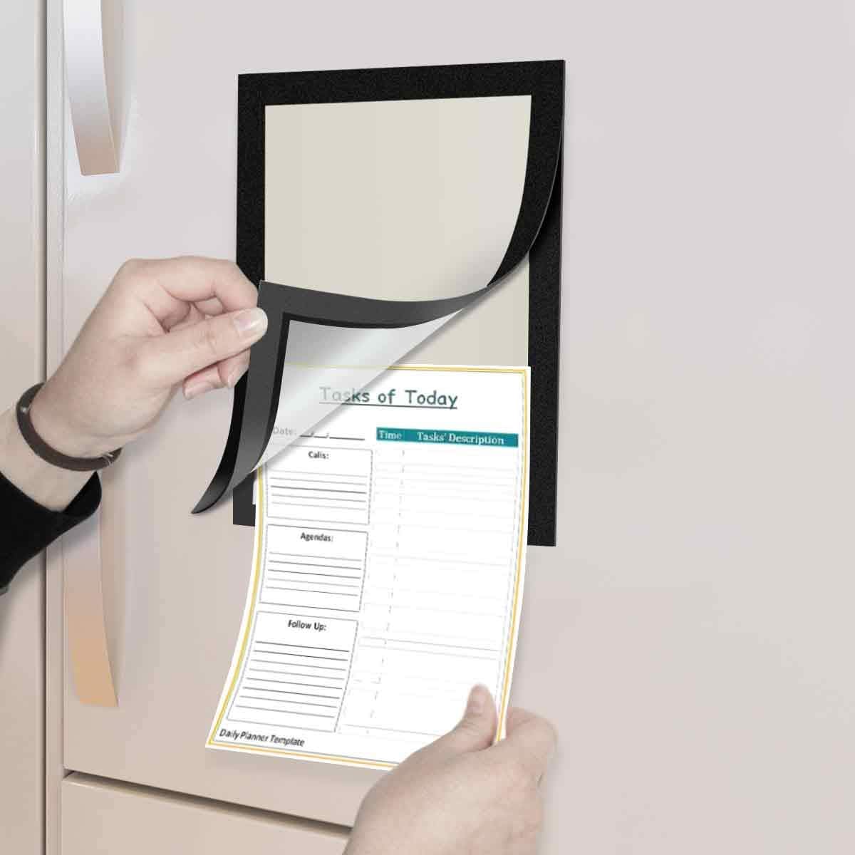 Document Sign Holder Pockets with Magnetic Back, Plastic Poster Picture Notice Display Frame for Fridge/Whiteboard/Chalkboard/Cabinet, 8.5 x 11.6 Inches, Black, 30 Pcs