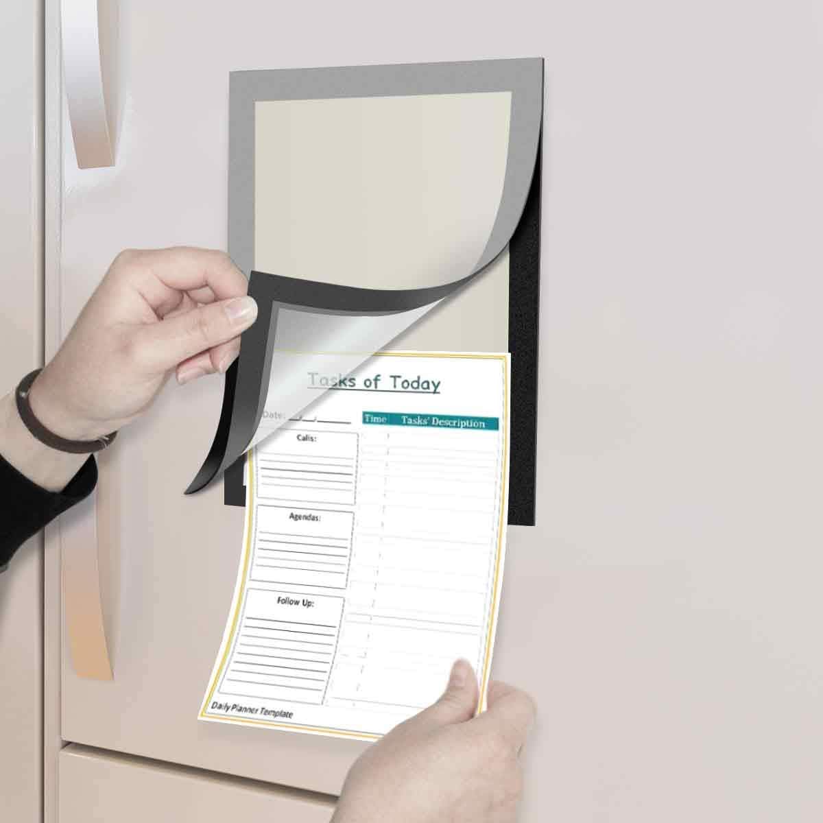 Document Sign Holder Pockets with Magnetic Back, Plastic Poster Picture Notice Display Frame for Fridge/Whiteboard/Chalkboard/Cabinet, 8.3 x 11.7 Inch, Silver, 2 Pcs