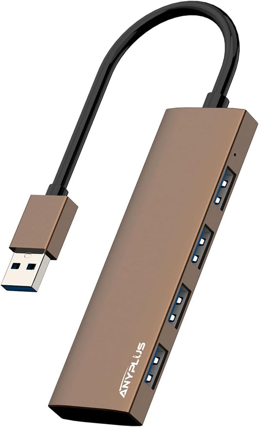 USB Hub, USB 3.0 Hub Aluminum Alloy Ultra Slim USB Splitter, Portable 4 Port USB Extender, USB Hub for Laptop, PC, MacBook, iMac, Surface Pro, Mac Pro, Flash Drive, XPS【Brown】