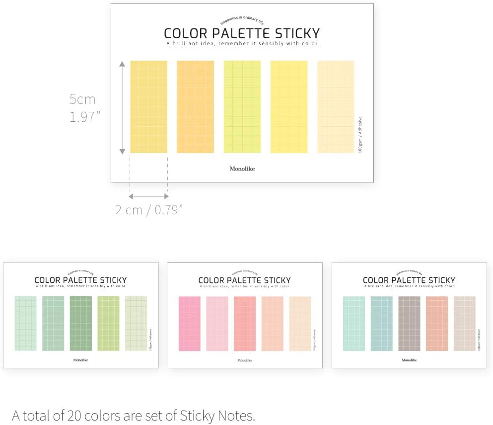 Monolike Color Palette Sticky Grid 500 C Set 4p - Self-Adhesive Memo Pad 30 Sheets