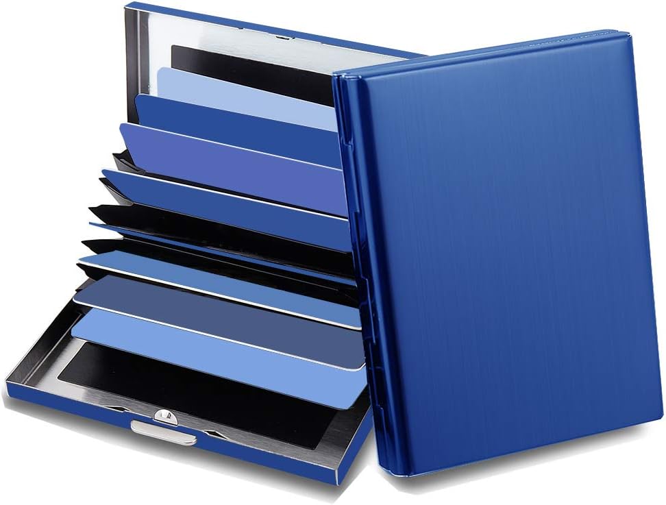 EASTNIGHTS RFID Credit Card Holder Protector Metal Credit Card Wallet Business Card Holder for Men Women Gift Box Package (Blue)