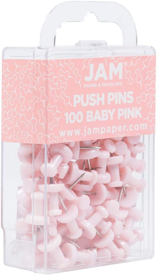 JAM PAPER Colorful Push Pins - Baby Pink Pastel Pushpins - 100/Pack