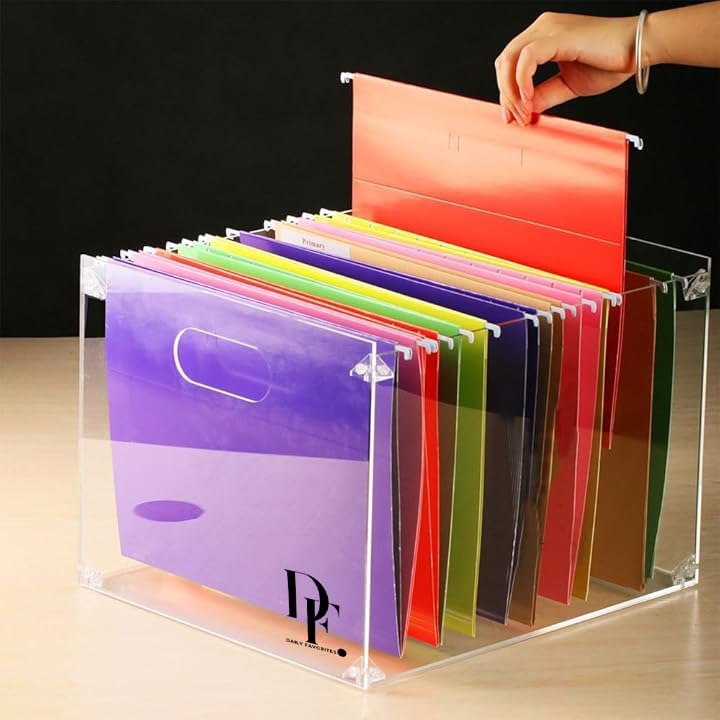 DF Acrylic File Holder with Handles - Acrylic File Organizer - Clear File Box for Letter Size/A4 Folder Holder - Desktop Hanging File Organizer (Without Partition)