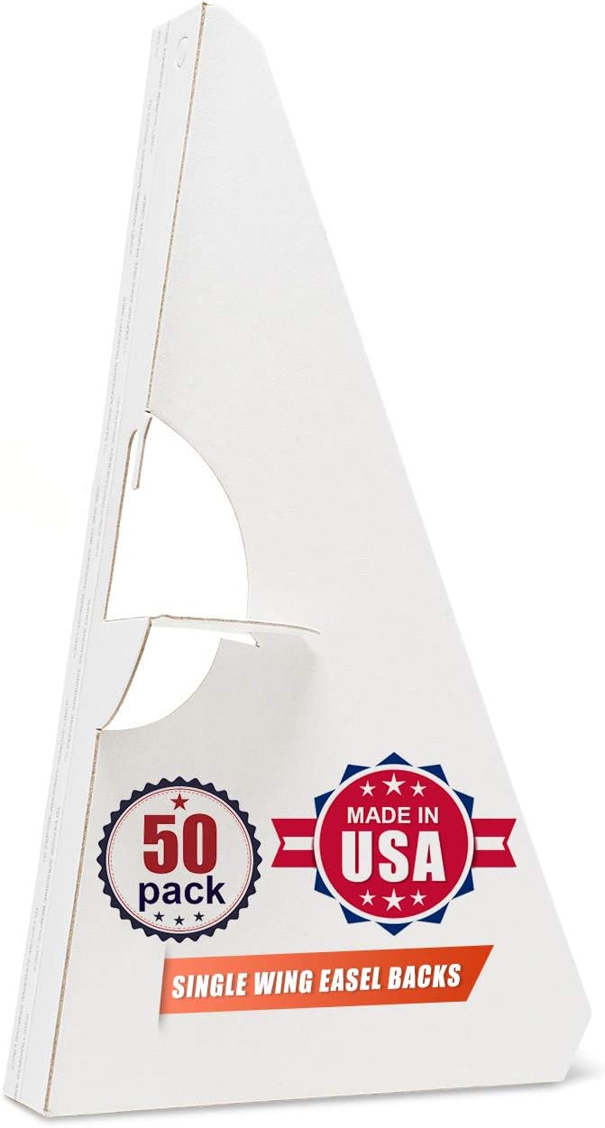 Golden State Art, 12 Inch Self Stick Easel Back, Cardboard Stand, Single Wing, Archival Quality, Display Posters Pictures Brochures, Easy and Fast Application (Pack of 50) White, Made in USA