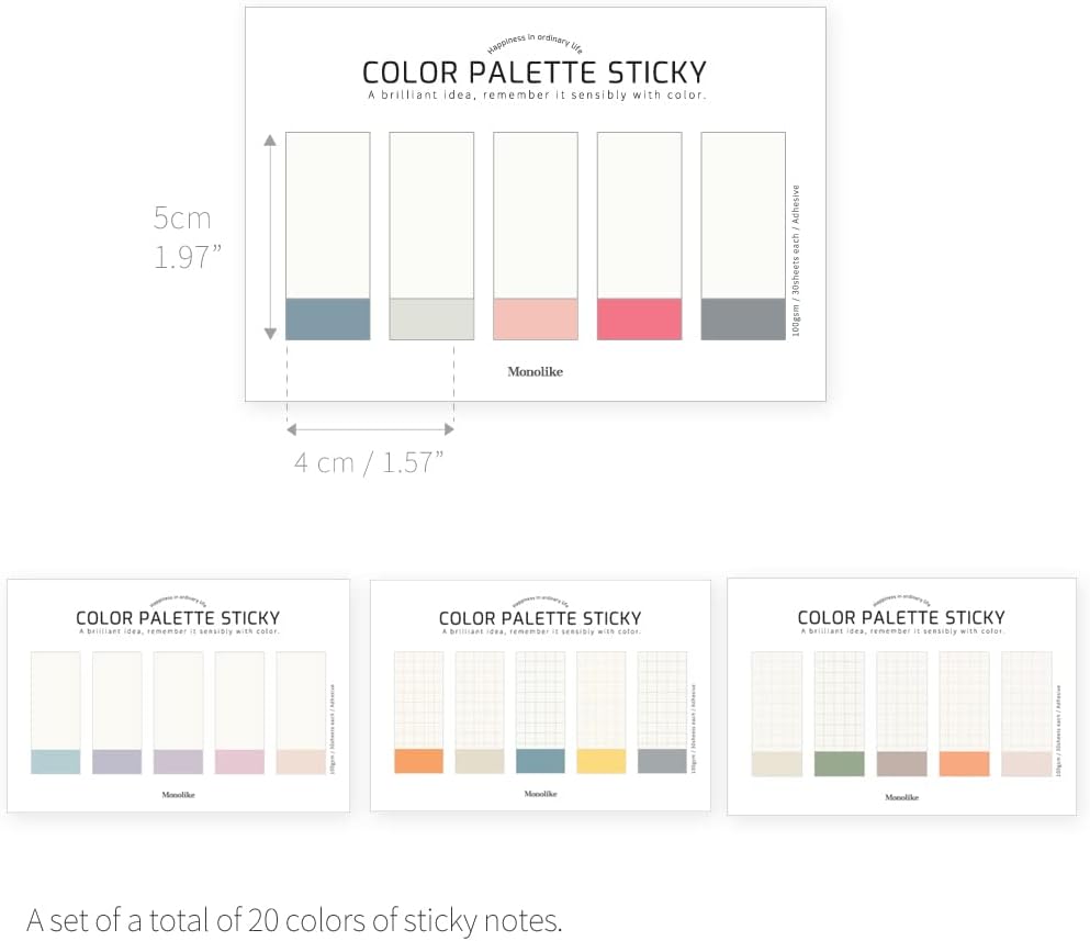 Monolike Color Palette Sticky Index 500 Set 4P - Self-Adhesive Memo Pad 30 Sheets