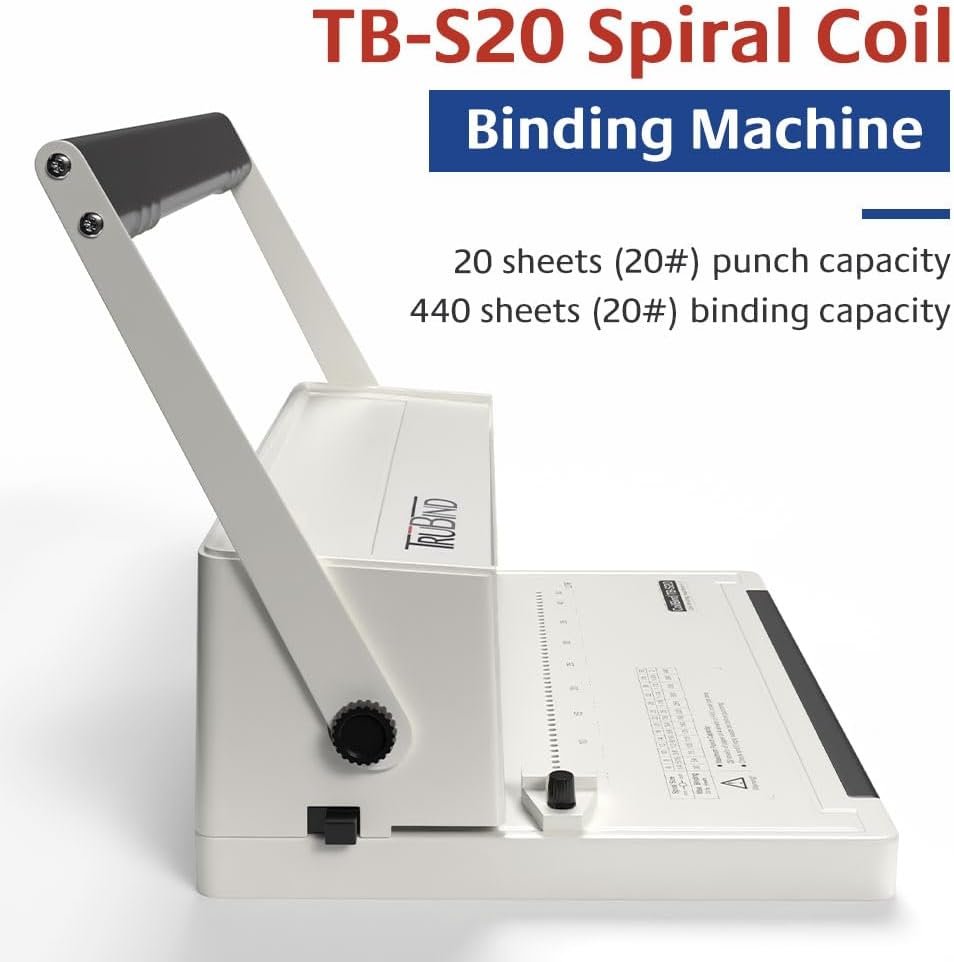 TruBind Manual Coil Binding Machine with Adjustable Side Margin | 20 Sheet Punch Capacity | Bind up to 440 Sheets with 4:1 Pitch | 2-Year Warranty | Heavy-Duty Coil Crimping Pliers Included