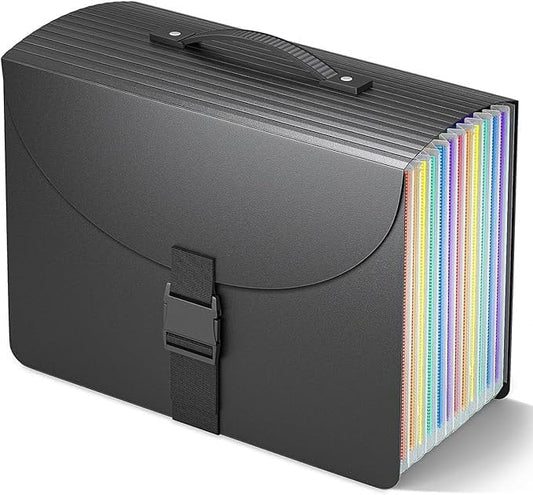 Expanding File Folders,Accordion File Organizer with Handle,13 Pockets Expandable Filing Folders,Tabs Included in Filing Box,Adjustable Strap,Bill Documents Organizer,A4/Letter Size