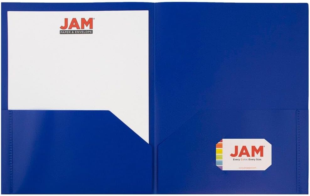 JAM PAPER Plastic 2 Pocket POP Folders - Durable School Folders - Blue - Bulk 144/Box