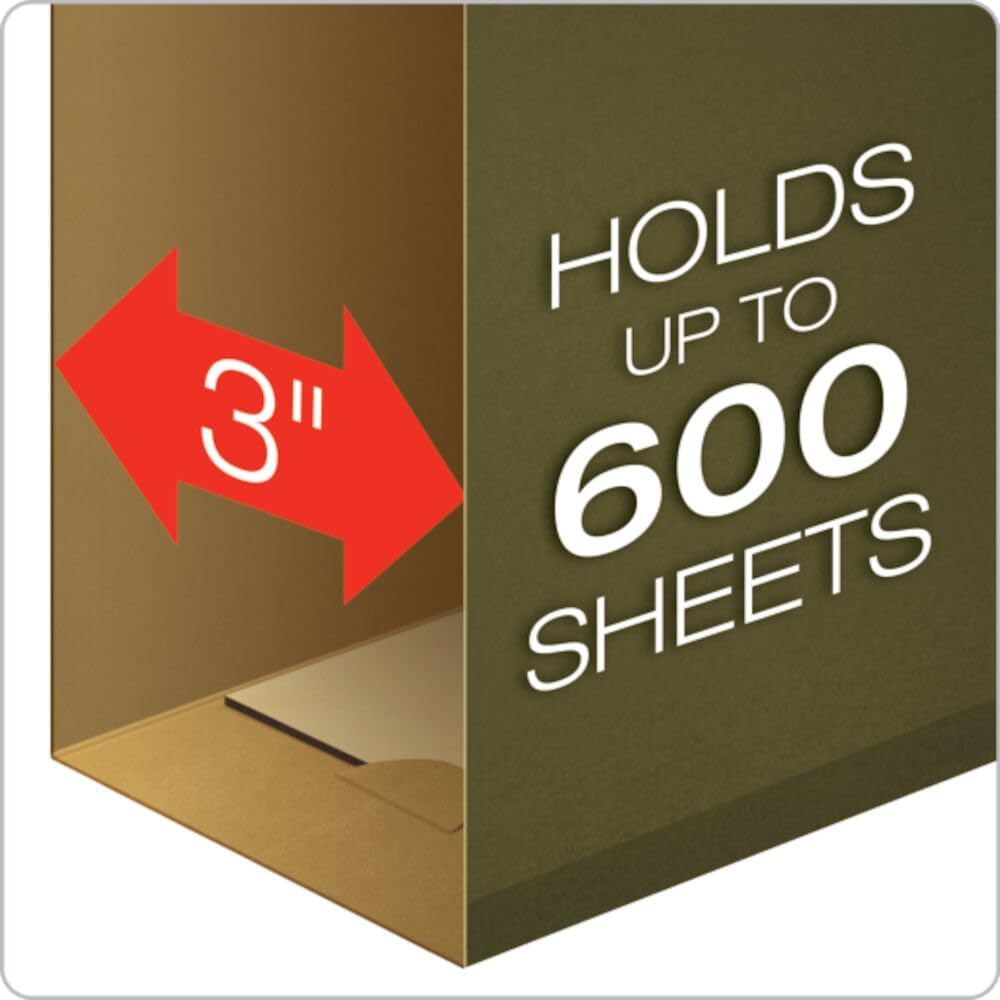 Pendaflex Extra Capacity Reinforced Hanging File Folders, 3", Legal Size, Standard Green, 1/5 Cut, 25 per Box (04153x3)