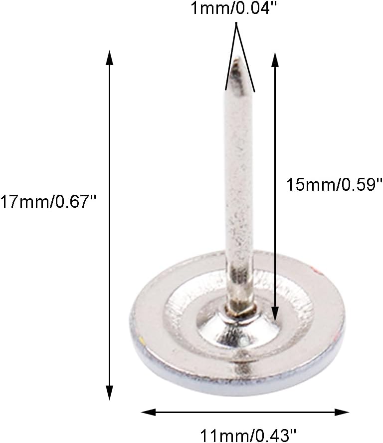 100Pcs Flat Head Upholstery Tacks Home Furniture Decor Tacks Upholstery Nails Flat Push Pins Flats Thumb Tacks White (11mmx17mm)