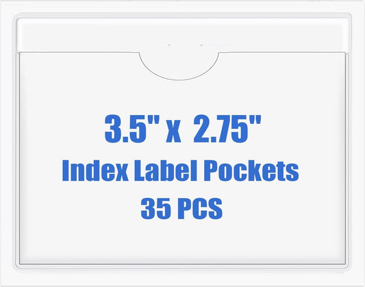 Origin-Joy 35 PCS Self Adhesive Index Card Pockets with Top Open, Clear Plastic Label Holder for Cards of Note, Library and Business, Adhesive Label Pockets & Card Holder (3.5 x 2.75 inch)