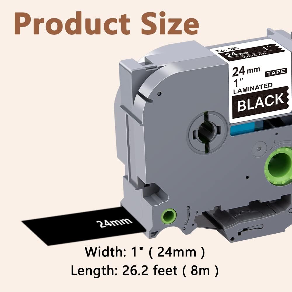 Hehua 24mm Black Tape Compatible for Brother TZe-355 White on Black P Touch Label Tape, TZe355 24mm TZe Label Tape Compatible for Brother TZ Tape 24mm 0.94 Laminated for Ptouch PT-D600 D610, 3 Pack