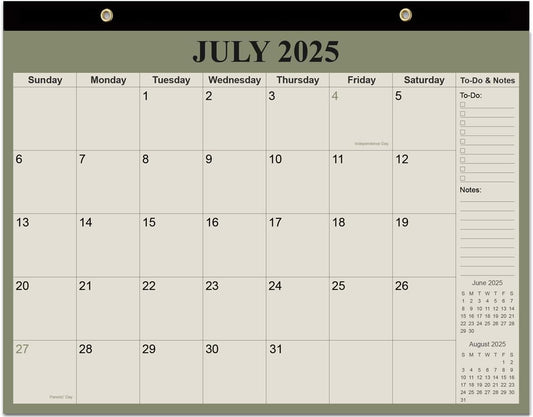 Desk Calendar 2025-2026 - 18 Months Calendar from July 2025 to December 2026, Calendar 2025-2026 with Thick Paper for Office Home School Organizing, 14" X 11", Green