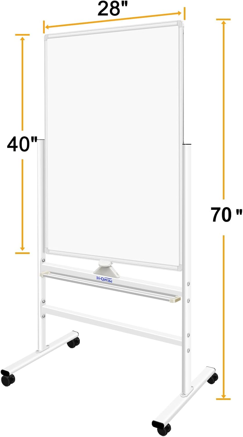 H-Qprobd Magnetic Whiteboard Mobile Dry Erase Board with Stand 40"x28" Double Side Rolling Whiteboards on Wheels for Home, Office & School