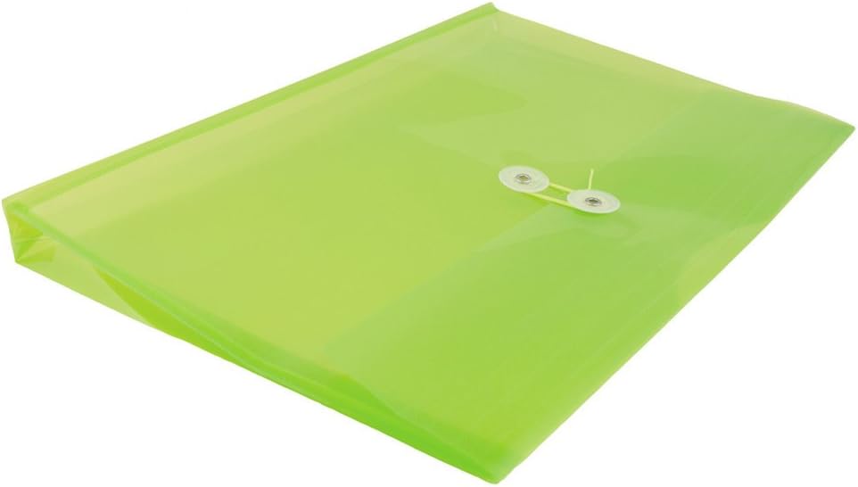 JAM PAPER Plastic Envelopes with Button & String Tie Closure - Letter Booklet - 9 3/4 x 13 - Lime Green - 12/Pack