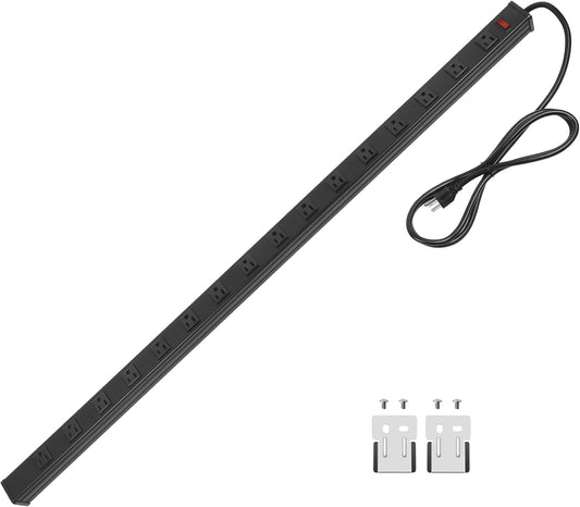 Heavy Duty Power Strip - 16 Outlet Large Metal Industrial Power Strip, 4FT Cord, 15A, 125V, 1875W (Black)