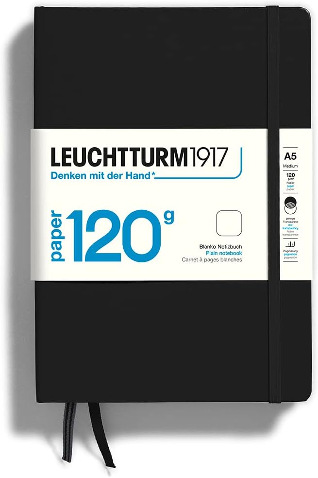 LEUCHTTURM1917-120G Special Edition - Medium A5 Plain Hardcover Notebook (Black) - 203 Numbered Pages with 120gsm Paper