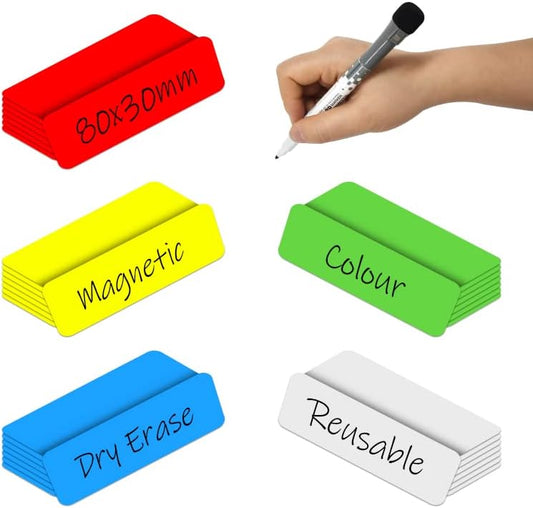 Dry Erase Magnetic Labels 3.1x1.2 Inch, Reusable Magnetic Labels for Whiteboards Locker School Classroom Office Home,Pack of 40