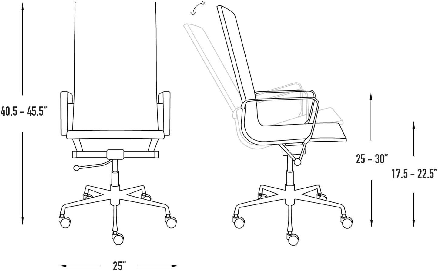 Laura Davidson Furniture SOHO II Ribbed Office Chair - Tall Back Desk Chair with Arm Rest, Swivel & Cushion Availability, Made of Faux Leather, Black, Computer Chair